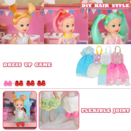 Casă de păpuși mare cu mobilier și figurine