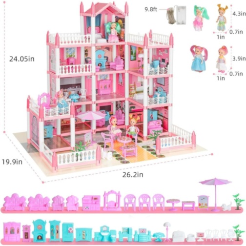 Casă de păpuși mare cu mobilier și figurine