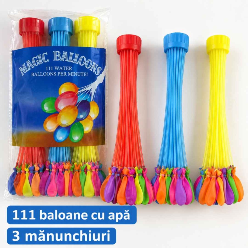 Conținutul setului Magic Balloons cu 111 baloane în 3 mănunchiuri