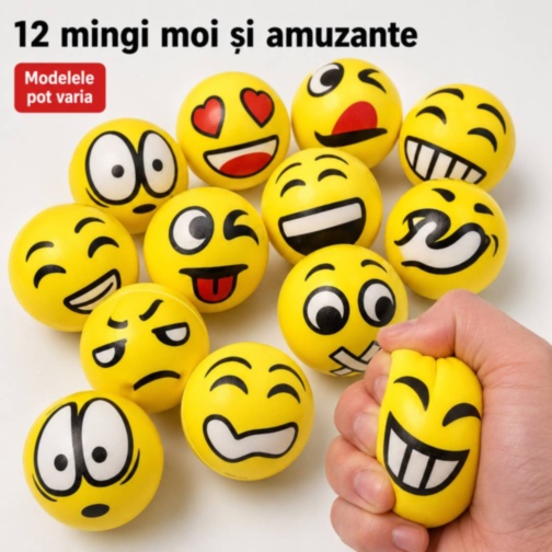 Set 12 mingi antistres moi cu fețe amuzante