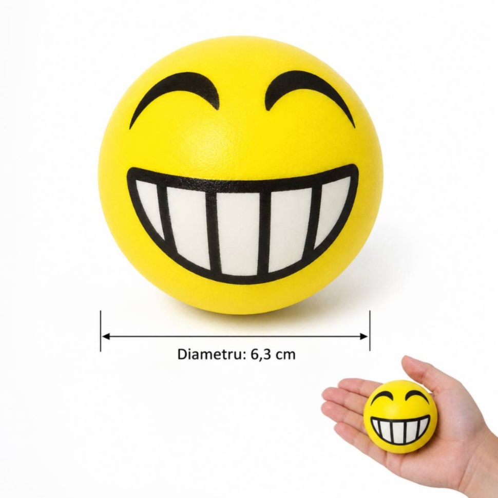 Diametrul de 6,3 cm al mingii antistres cu emoji