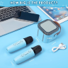 Set Difuzor cu 2 Microfoane pentru Karaoke cu lumini LED (albastru)