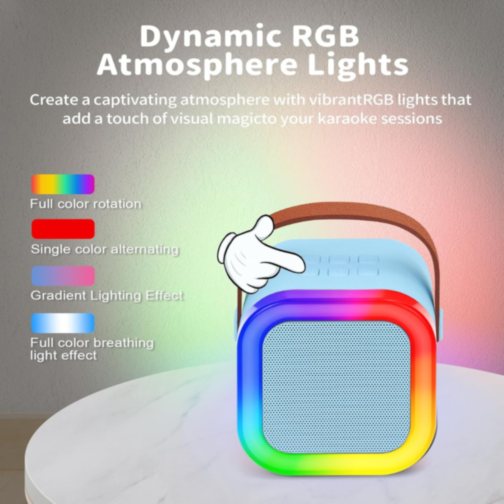 Set Difuzor cu 2 Microfoane pentru Karaoke cu lumini LED (albastru)
