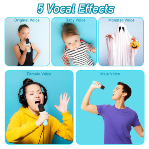 Set Difuzor cu 2 Microfoane pentru Karaoke cu lumini LED (albastru)