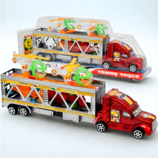 Camion transportor auto cu elicoptere set vehicule copii (culoare aleatorie)