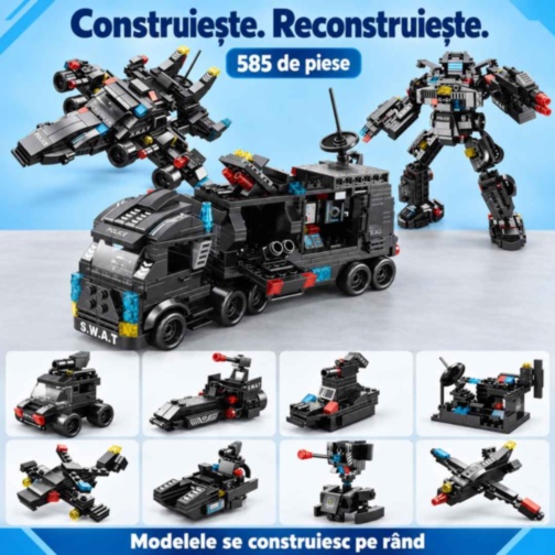 Set construcție City SWAT 585 piese, camion și robot