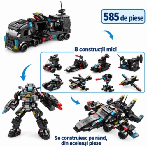 Set construcție City SWAT 585 piese, camion și robot