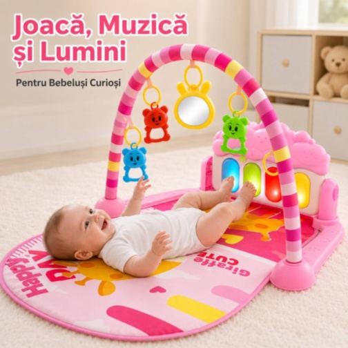 Salteluță Roz de Joacă cu Pian pentru Bebeluși