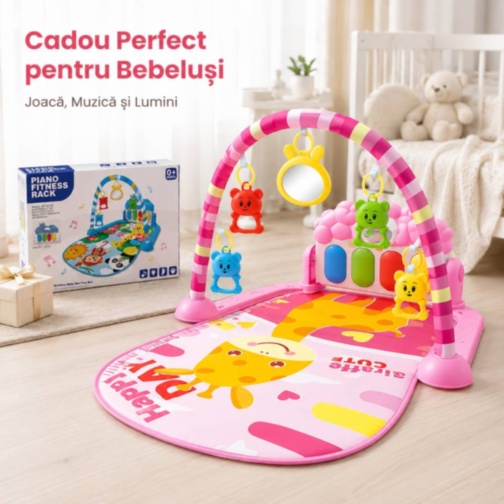 Salteluță Roz de Joacă cu Pian pentru Bebeluși