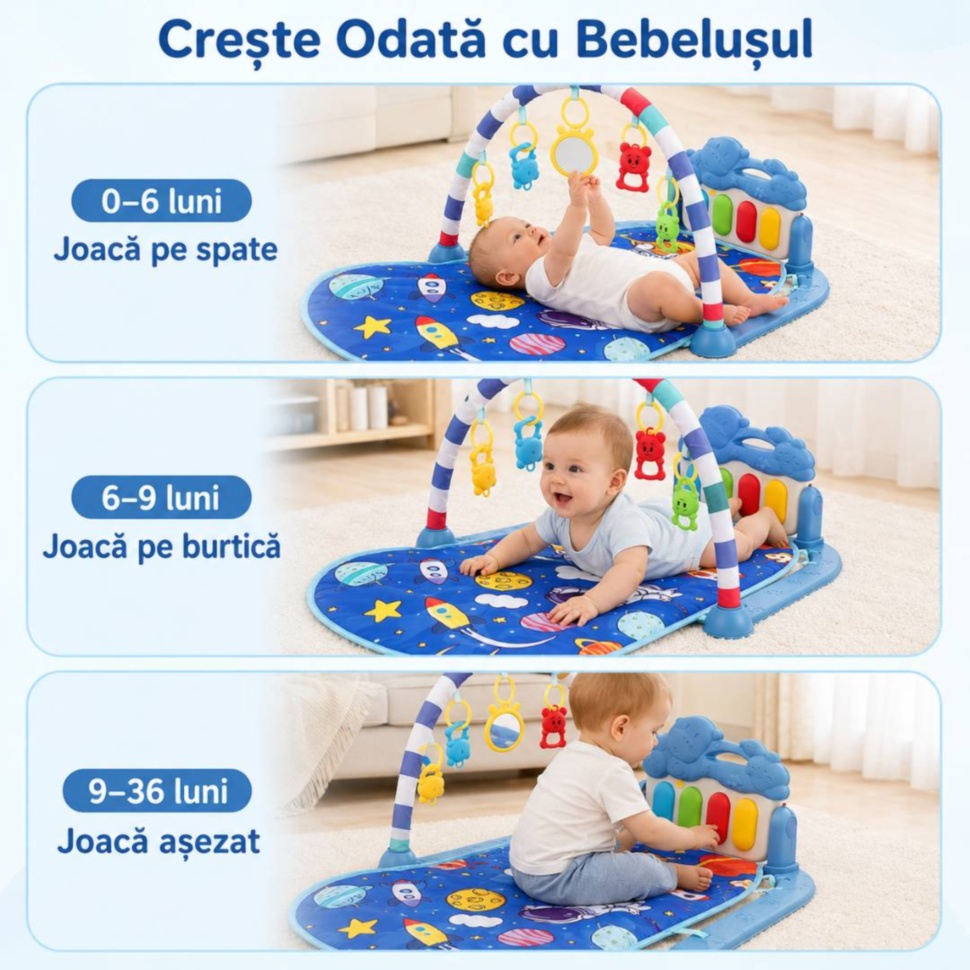 Salteluță de joacă care crește odată cu bebelușul: 0–6 luni, 6–9 luni, 9–36 luni