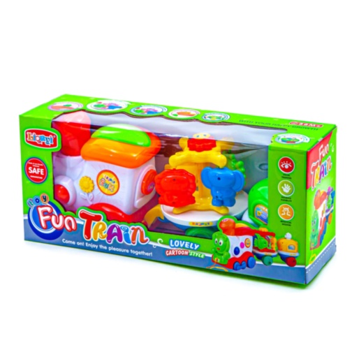 Locomotiva cu 2 Vagoane cu Carusel Rotativ, jucărie de tras