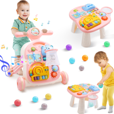Premergător Muzical 3-în-1 pentru Bebeluși | Activități Educative și Masă de Joacă - Roz | image