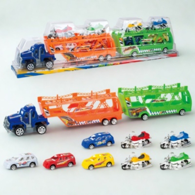 Camion transportor auto cu mașinuțe și motociclete set mare (culoare aleatorie) | image