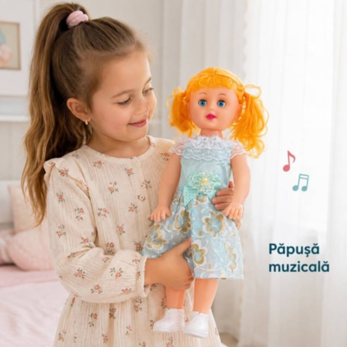 Păpușă muzicală 50 cm cu ochi care se închid