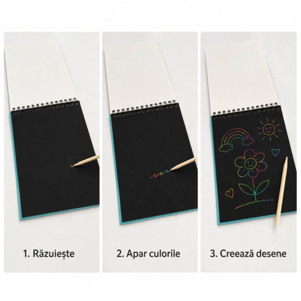 Instrucțiuni în trei pași pentru desenarea în caietul de răzuit Scratch Notes