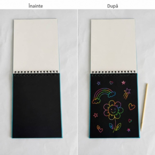 Caiet creativ de răzuit cu 10 pagini multicolore