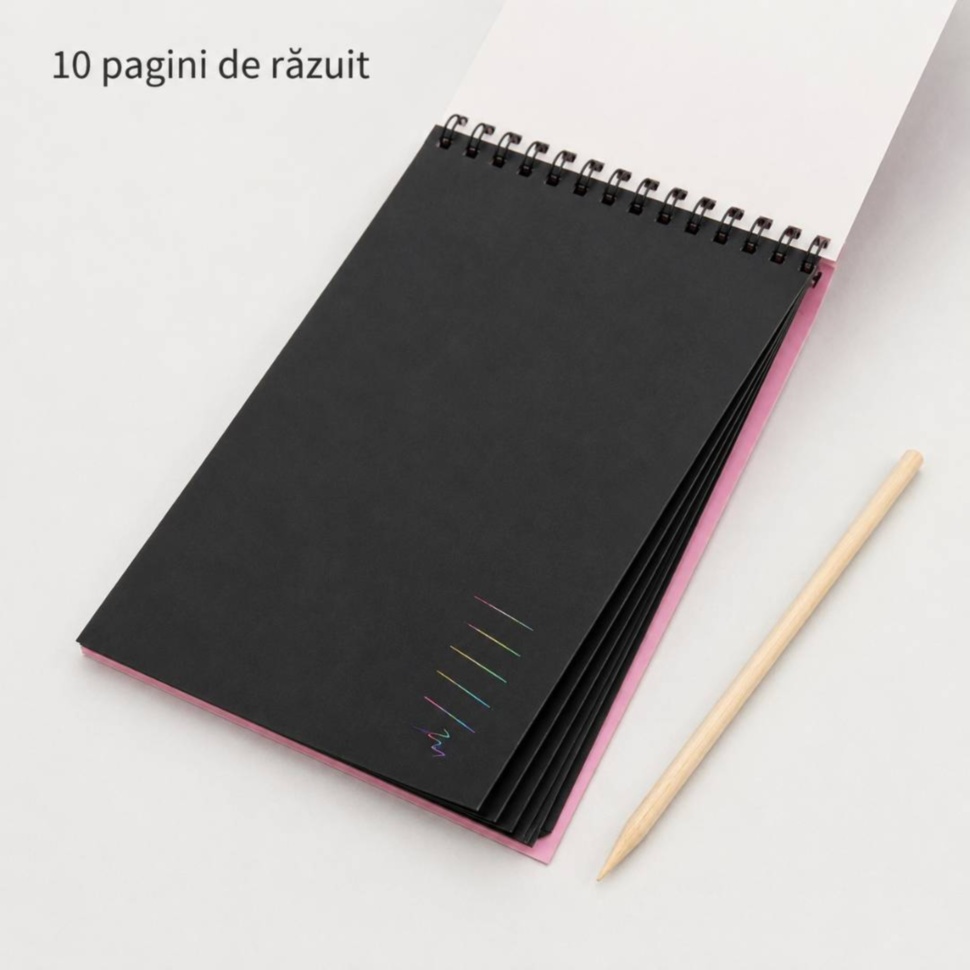 Caiet Scratch Notes cu zece pagini negre de răzuit și stilou din lemn