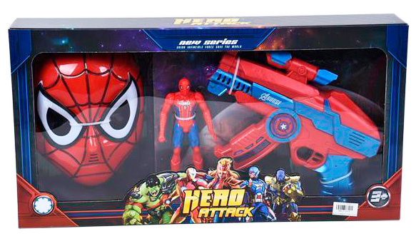 Mască, Figurină și Pistol Omul Păianjen  cu Sunete și Lumini