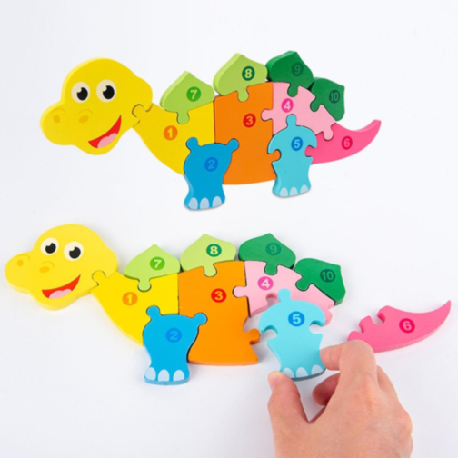 Puzzle Dinozaur din Lemn - Învață și Potrivește cu Cifre Colorate