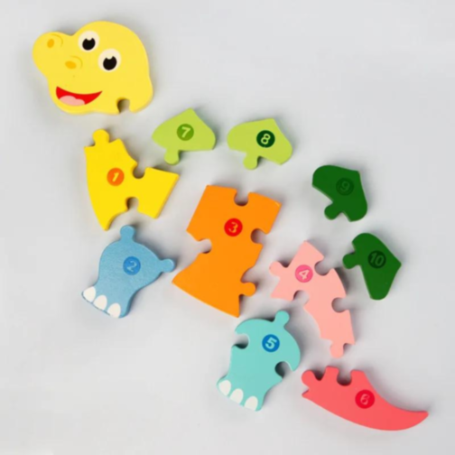 Puzzle Dinozaur din Lemn - Învață și Potrivește cu Cifre Colorate