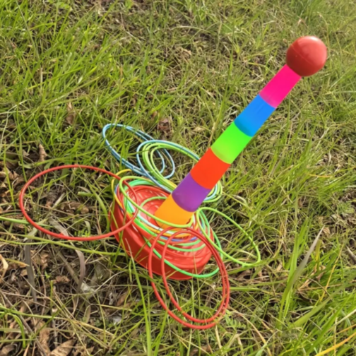 Set de Aruncat Inele Colorate pe Stativ – Joc de Îndemânare și Distracție pentru Copii și Familie