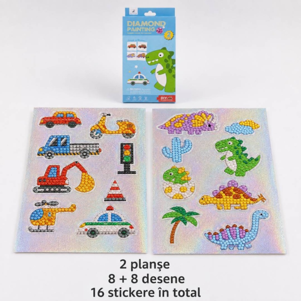 Două planșe Diamond Painting cu câte 8 desene și 16 stickere în total