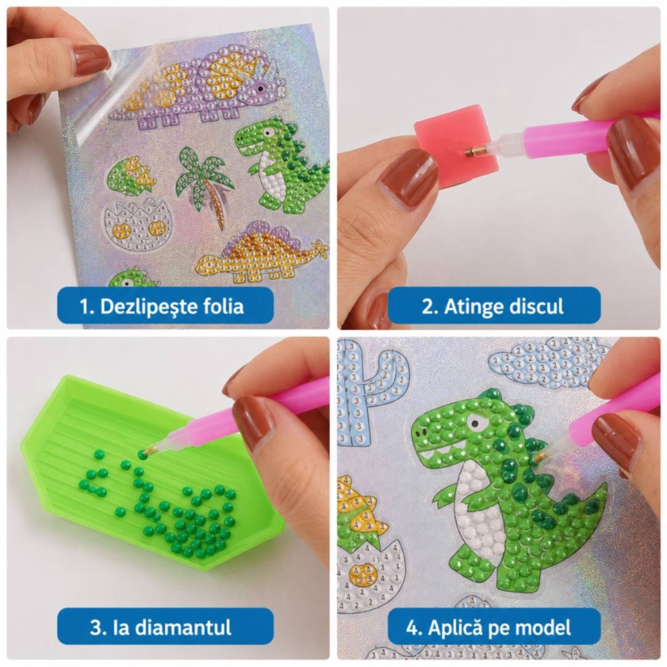 Instrucțiuni în patru pași pentru realizarea stickerelor Diamond Painting