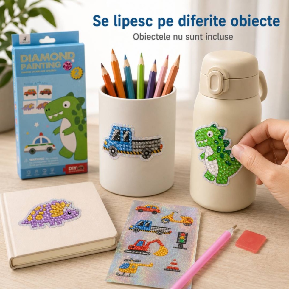 Stickere Diamond Painting aplicate pe obiecte personale care nu sunt incluse în set