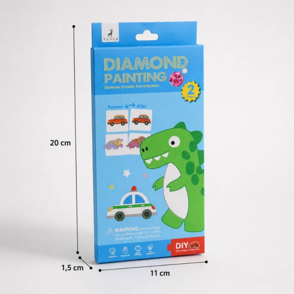 Dimensiunile cutiei setului Diamond Painting: 20 × 11 × 1,5 cm