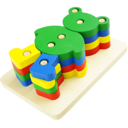 Puzzle din Lemn Montessori – Asamblează Ursulețul Colorat